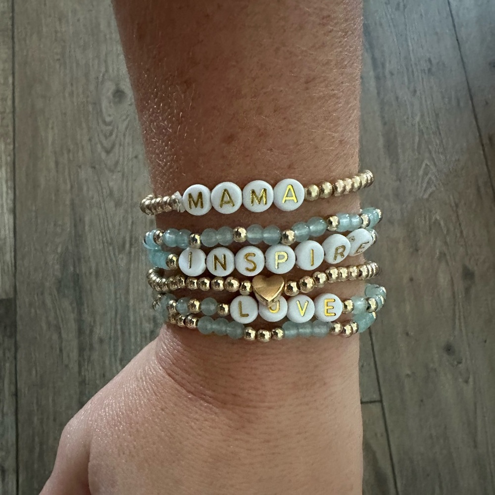 NEW - Set of 6 blue bead inspirational bracelets